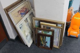 A collection of oil paintings, pictures, oils on board, gilt framed print,