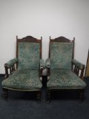 A pair of late Victorian mahogany salon chairs