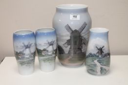 Three Royal Copenhagen vases and a Bing and Grondahl vase,