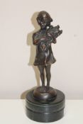 A patinated figure of a girl carrying wheat after Suzanne Bizard, signed,