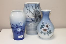 Two Copenhagen vases and a Bing and Grondahl vase