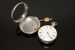 A silver Georgian pair cased pocket watch by Halliday, London No 15375. (Working).