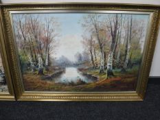 A continental oil on canvas - woodland with a stream