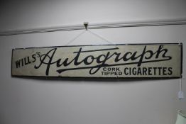 A vintage enamel advertising sign, Will's Autograph Cork Tipped Cigarettes,