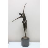 A bronze abstract figure after Milo, on marble socle.