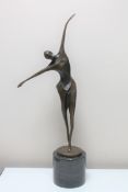 A bronze abstract figure after Milo, on marble socle.