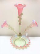 A Victorian glass three branch epergne,
