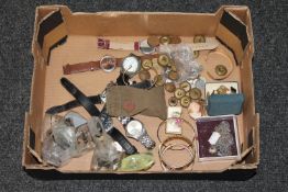 A box containing costume jewellery and wristwatches, silver cameo brooch,