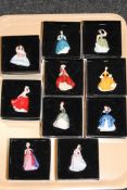 Ten boxed Royal Doulton miniature ladies including Bess,