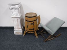 An oak wooden barrel shaped locker,