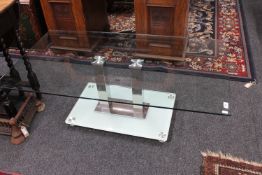 A contemporary glass topped table
