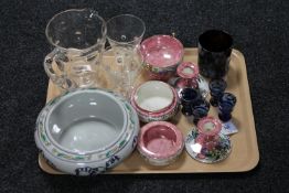 A tray of Maling part dressing table set,