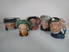 Five Royal Doulton character jugs - Old Salt, The Poacher, Falstaff etc.