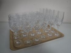 A tray of lead crystal champagne and wine glasses