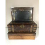 A Victorian rosewood brass bound writing box together with a Victorian oak cutlery box
