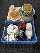 A collection of ceramics and glass including a Doulton hot water bottle, Royal Albert tea china,