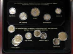 A fitted mahogany presentation coin case containing eighteen coins - The Changing Face of Britain's