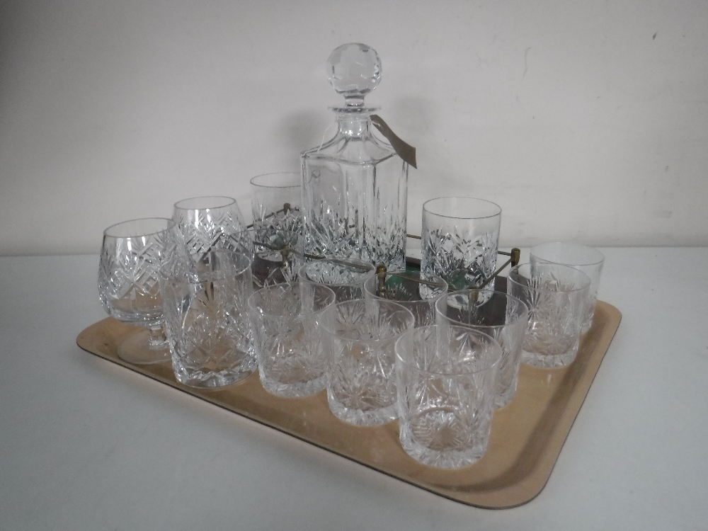 A tray of crystal whisky glasses,