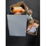 Three boxes of mid twentieth century plastic headed dolls, dolls of the world,