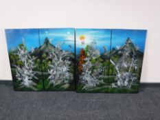 A set of four Oriental lacquered wall panels