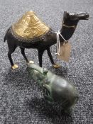 A brass figure - Camel, together with an elephant.