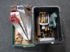 Two boxes of vintage hand tools,