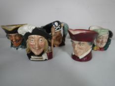 Five small Royal Doulton character jugs including - The cardinal, Dick Turpin,