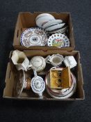 Two boxes of wall and cabinet plates, plated napkin rings,