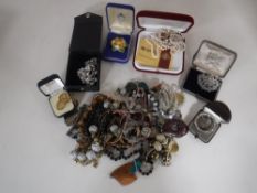 Two boxes of assorted costume jewellery, pearls,
