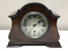 A mahogany cased mantel clock with silvered dial signed Prestons,