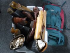 A box of leather riding boots and shoes,