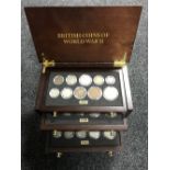 A mahogany and brass fully fitted coin cabinet of eight trays - British Coins of World War II,