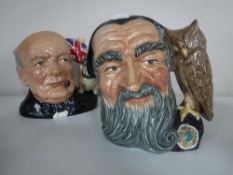Two large Royal Doulton character jugs - Winston Churchill and Merlin (2)