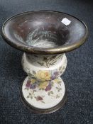 An antique pottery and brass lamp base
