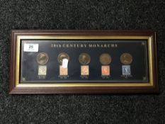 A 20th Century Monarchs presentation coin and stamp montage comprising five coins and five stamps,