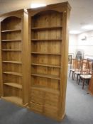 A set of pine open shelves,