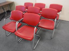 A set of eight metal framed and leather connection office armchairs