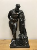 A nineteenth century bronze sculpture depicting The Farnese Hercules standing by a stump,