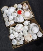 Two boxes containing assorted English tea china and dessert sets