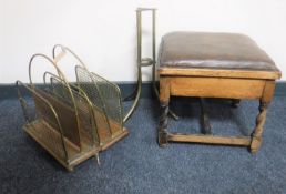 An early 20th century oak leather topped barley twist stool,