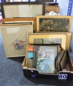 A large quantity of assorted framed pictures and prints including antiquarian prints,