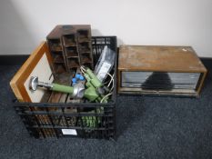 A multi-drawer chest containing microscope slides and a box of microscope slide box,