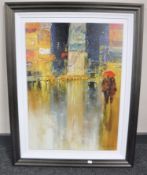 A framed John Haskins print 'On Broadway'