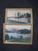 A pair of 20th century gilt framed oils depicting river scenes,