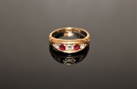 An antique 18ct gold ruby and diamond ring, 4.5g, size M.