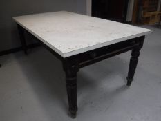 A Victorian pine farmhouse kitchen table with later top