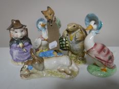 Five Royal Albert Beatrix Potter figures including Peter in the Gooseberry Bush,