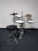 A DW smart practice drum set with a Stagg cymbal