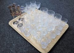 A tray of assorted glass ware including lead crystal whisky and liqueur glasses