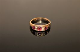 An antique 18ct gold ruby and diamond ring, 3.9g, size N/O.